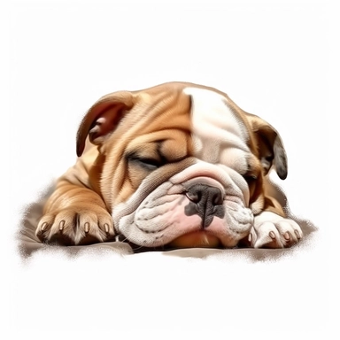 clipart of realistic bulldog puppy, full body, sleeping, white background