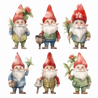Gnome watercolor clipart set white background
