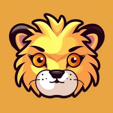 Cute lion face, cartoon, clipart, mascot, isolated on random background