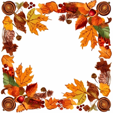 a fall-themed scalable vector clipart featuring a border made up of various acorn designs, leaves, and other autumn elements, perfect for framing seasonal content.