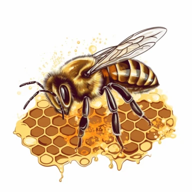 single honey bee on honey hive, vector clipart, saturated colors, isolated on white background, uhd, sharp detail
