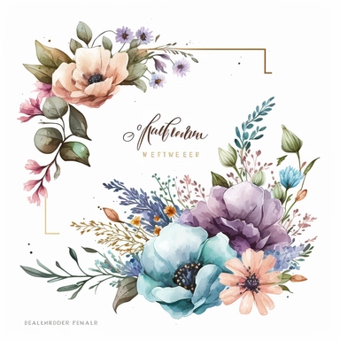Wildflower Clipart Watercolor Floral Wedding Spring Flowers Premade Corner Arrangement. Bachelorette party, pink, blue, purple and brown pastel colors on white background FOR GIFT CARD, WEDDING INVITATIONS