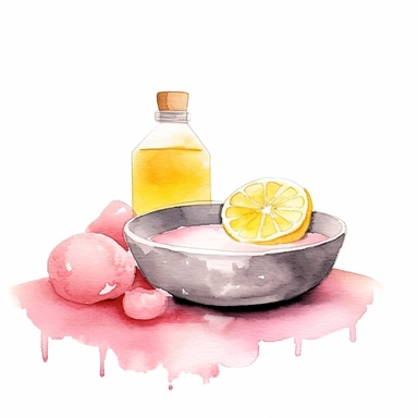 basic watercolor pink spa with yellow accent in minimal hand drawn style, Etsy, textured, clipart, white background