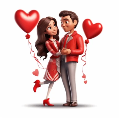 valentine's day, couple, latin, cute cartoon, 8k, detailed, clipart, white background