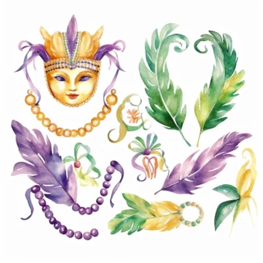 Watercolor Mardi Gras New Orleans, clipart, isolated on white background