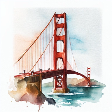 watercolor clipart, the golden gate bridge , high detail, single design, light day