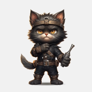 Adorable cute fantasy baby cat dressed like blacksmith standing in dynamic pose,front view,fullbody,sharp through out,happy expression, nursery art, clipart image, lineart image, white background, very detailed, 8k, composition wide shot