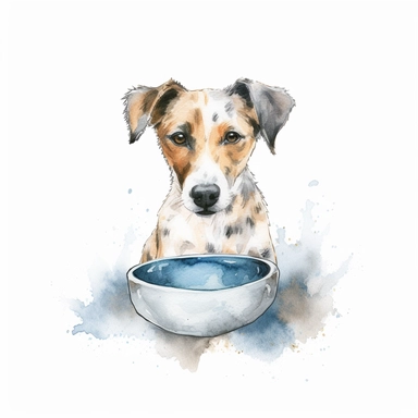 Watercolor dog bowl clipart, white isolated background, space out, hd