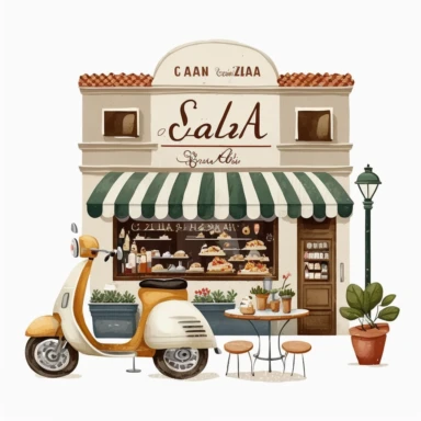 Italian vintage shop clipart, Italian cafe, Italian cafe illustration, white background, no caption, no text