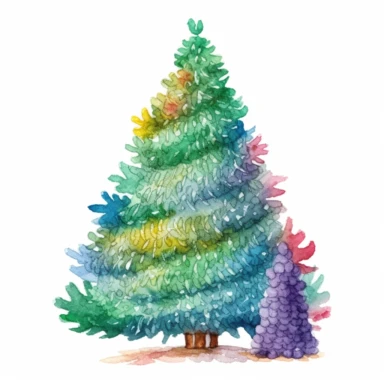 A Christmas tree, full color, knitted painting texture, Perfect for nursery art and children's book illustration style, simple, cute, full color, clipart, watercolor illustration, single object, high definition 8k, white background for removing background