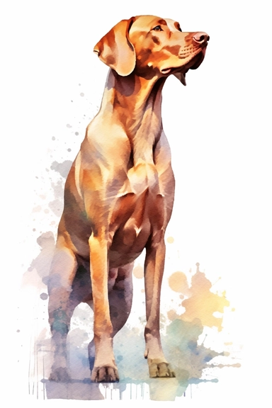 vizla dog side wiew silhouette dreamy clipart illustration, Style Fusion between watercolor, Grisaille and Thick impasto, mesmerising clipart on a white background, soft colors, 16k UHD, detailed textures