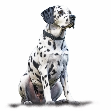 dalmation dog in the style of digital airbrushing sitting realistic yet stylized, digitally enhanced, clipart, 32k uhd, detailed crosshatching white background