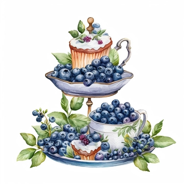 Watercolor blueberries Farmhouse tiered tray, breakfast window , watercolor clipart, details