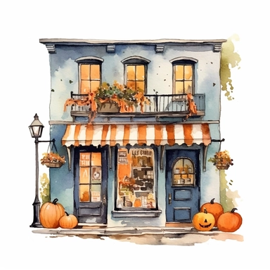 - @kellidp (relaxed) Image vector watercolor cute vintage tiny Halloween shop with Halloween style decor clipart on white background, fall, tiny Halloween shop, photorealistic, ultrarealistic, no background, on white - @kellidp (relaxed)