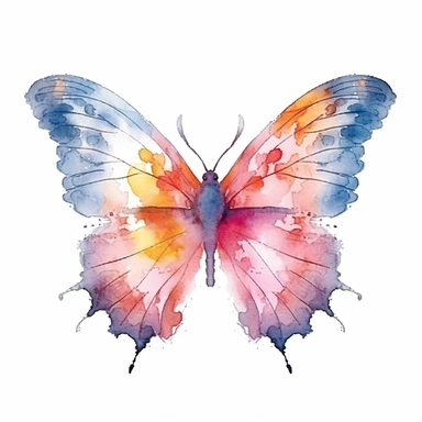 Clipart of winter butterfly in the style of watercolour, paint washes, glitter core, individual