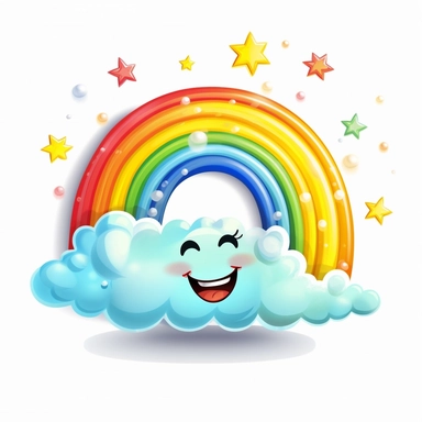 happy rainbow and cloud clipart ,style of the artwork, mood of the aartwork, vector, contour , white background, 8K quality, ultra detailed , without signature and without meaningless lines, clipart, white background, High Quality, no writting background, no writting, realistic , ultra detailed, no symbol, without logo and emblem
