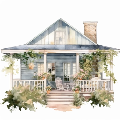 Watercolor FarmHouse Porch Clipart, subdued colors
