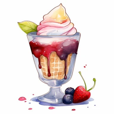 Ice Cream Glass Watercolor Sublimation Clipart, Clipart, white background, no watermark, no text, no word,