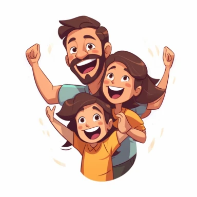 Father and daughter playing or laughing together, sticker style vector illustration for t - shirt, clipart, white background