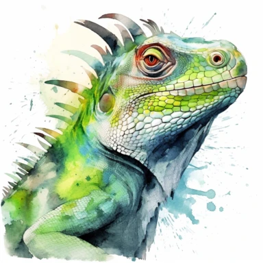 Green iguana mother, watercolor, sharp illustration clipart, insane detail, white background