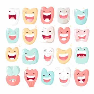 simple cute set of teeth body part clipart, for flash card for children educational learning white background