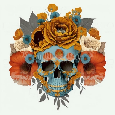 dios de los muertos clipart orange and blue vintage flowers female skull