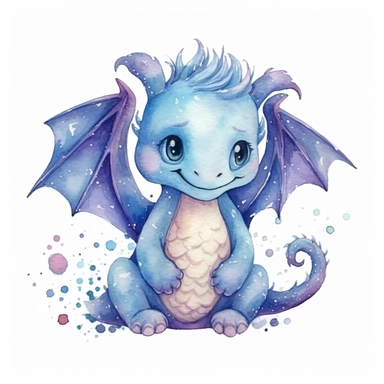 Cute happy Watercolor celestial Baby Dragon Clipart, on a white background--s 1000