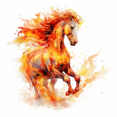 watercolor fire Fairy Horse, flame around, detailed, hd, clipart