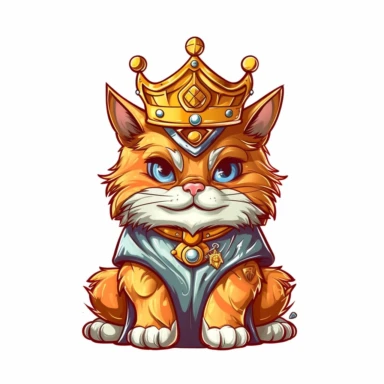 Cartoon king cat with crown clipart, high detail, illustration style, high solution, on the white background