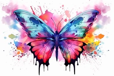 watercolor, flying butterfly, closed wings, water, colorfull, high click conversion, new color, clipart, hd, on white background