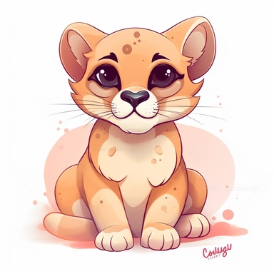 Cougar, kawaii, vector, digital art, clipart, clean lines, white background