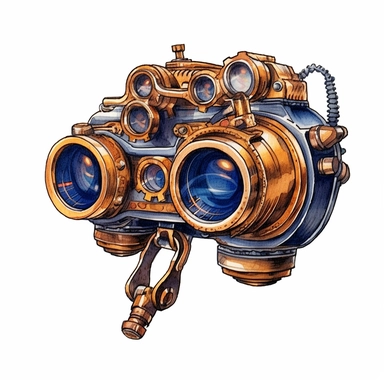 steampunk binoculars, steampunk, intense colors, luxurious, victorian, clipart, watercolour, navy blue watercolor, white background, detailed