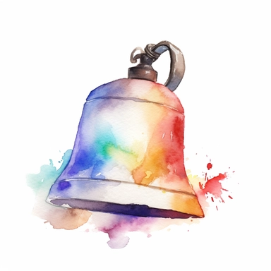 Watercolor cowbell clipart, white isolated background, space out, hd