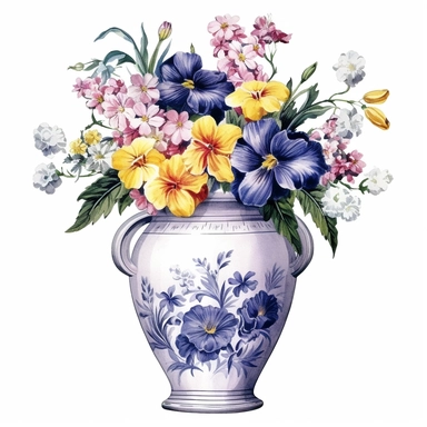 single isolated asset, cute beautiful random Flowers in a fabulous Vase , front view, watercolor, professional vector clipart, white background