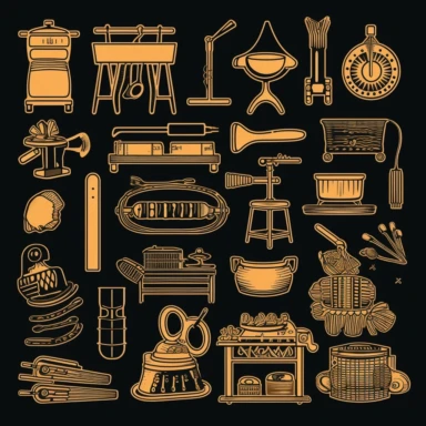 Household Equipment - Industrial Style, clipart bundle, vector logo, vector art, vintage color style, black background, simple, cartoon, 2d