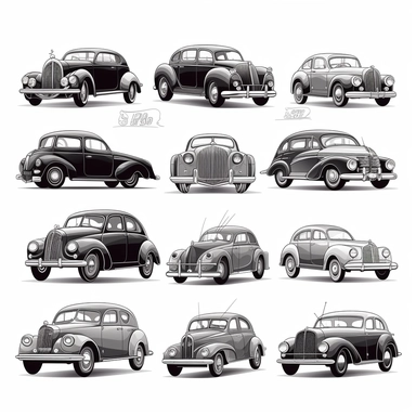 stylised clipart of cars in black and white