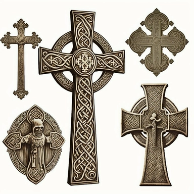 a vintage celtic cross clipart collection on white background with margins