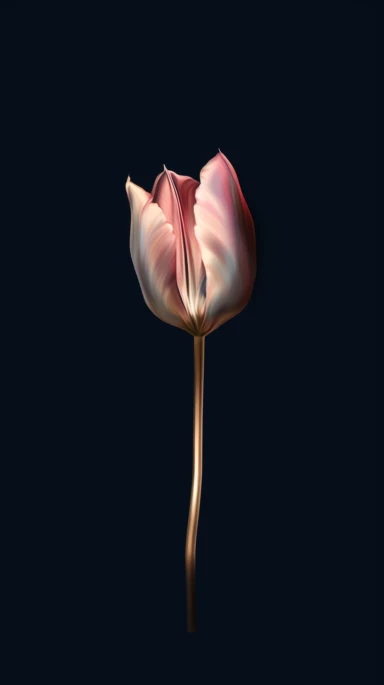 cute aesthetic minimalist iPhone wallpaper, featuring a single tulip watercolour clipart, pink, dark blue and brown elegant shades, gold edges