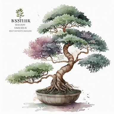 watercolor bonsai tree clipart, white background