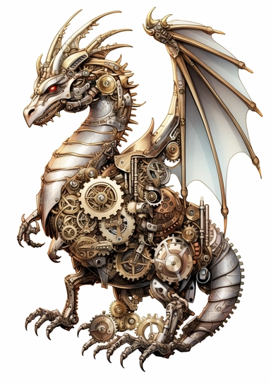 Steampunk Dragons Clipart, high quality, lots of details, white background, full body, hyper quality - 8K, white background