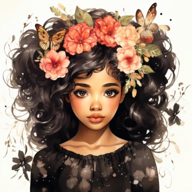 Watercolor Floral Black Fairy Girl Clipart Bundle - Commercial Use,foral black fairy, girl clipart, watercolor fairy,black girl magic HD, detailed pasel colored hues, cartoon realism