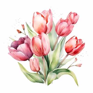 Watercolor tulip bouquet clipart , white background