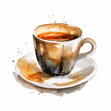 espresso coffee clipart, lone drink, watercolour style, white background