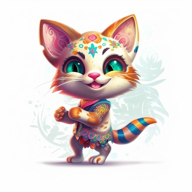 Funny dancing cat clipart on a white background, chibi and real style, masterpiece, realistic photography, colorful background, detailed, intricate details, rich colors, realistic style