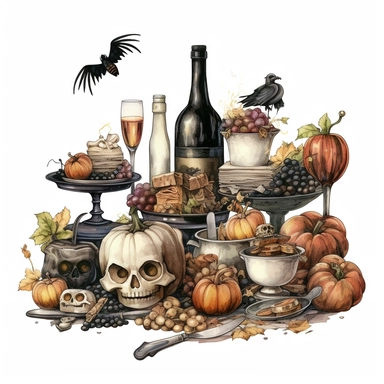 Simple, vintage Halloween party, clipart style, color pencil technique, super high quaility, high resolution on a white