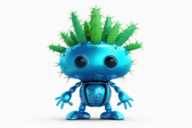 blue alien-cactus with toxic needles Clipart, Vector Art, Spaced Out, On White Background, 4K, Ultra-HD
