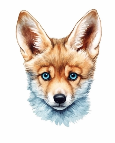 detailed watercolor Baby Coyote head , hyper realistic, isolated on a white background, clipart