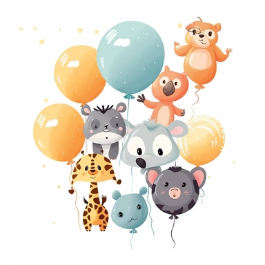 animal balloon clipart, islolated on white background