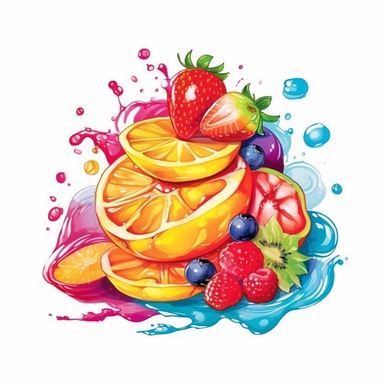 Watercolor 3D Fresh Fruit Fiesta Clipart desert cartoon t-shirt graphic, vector, contour, isolated on a white background