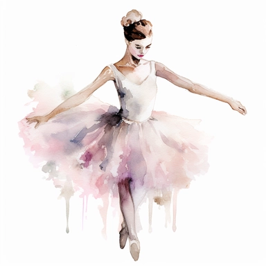 Create a clipart of a watercolor painting of a ballet dancer with a tutu and ballet shoes. No Background